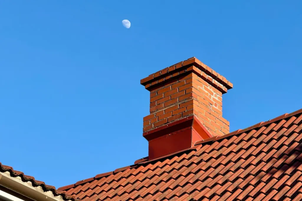 a brick chimney on a roof